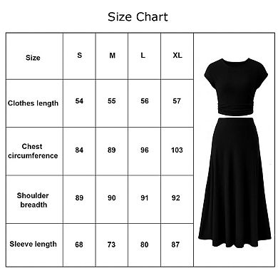 Women's Summer Knit Short Sleeve Top And Casual High Waist Midi Skirt Set
