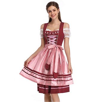 Women's 3 pc Dirndl Costume for Oktoberfest Polka Dot Dress with Off Shoulder Top and Apron