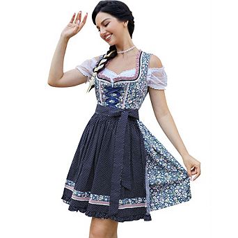 Women's Short Sleeve 3 pc Oktoberfest Dirndl Dress Costumes for Carnival Halloween