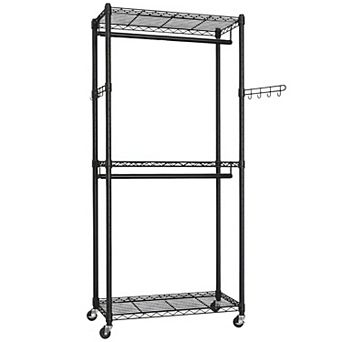 Adjustable Double-Rail Wardrobe Rack with Shelves for Bedroom or Closet Storage