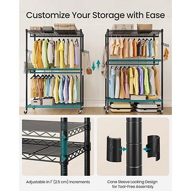 Adjustable Double-Rail Wardrobe Rack with Shelves for Bedroom or Closet Storage