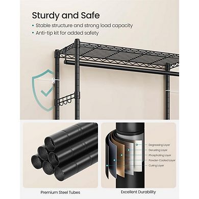 Adjustable Double-Rail Wardrobe Rack with Shelves for Bedroom or Closet Storage