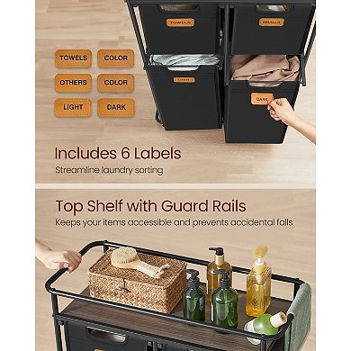Laundry Cart with 4 Sections, 39.6-Gallon Capacity, Labels and Lockable Casters