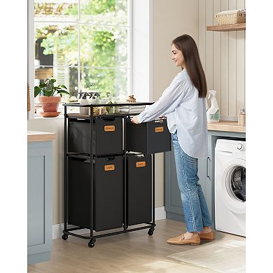 Laundry Cart with 4 Sections, 39.6-Gallon Capacity, Labels and Lockable Casters
