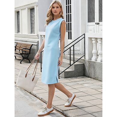 Midi Dress for Women's Summer Sleeveless Round Neck Casual Split A Line Dresses