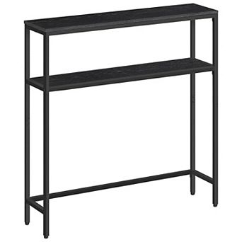Slim Console Table for Entryway, Hallway, or Behind Sofa with Two Shelves - Charcoal Grey
