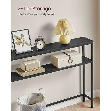 Slim Console Table for Entryway, Hallway, or Behind Sofa with Two Shelves - Charcoal Grey
