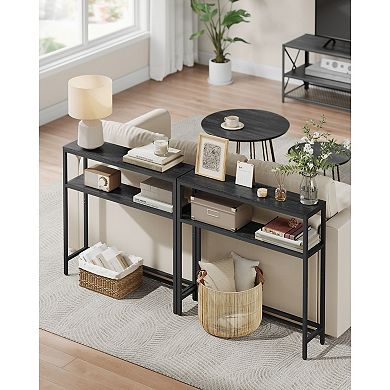 Slim Console Table for Entryway, Hallway, or Behind Sofa with Two Shelves - Charcoal Grey