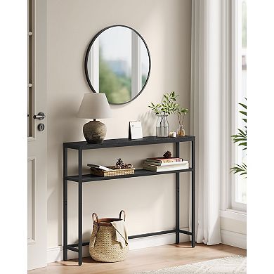 Slim Console Table for Entryway, Hallway, or Behind Sofa with Two Shelves - Charcoal Grey