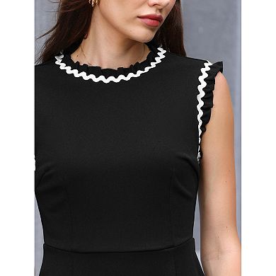 Women's Ruffled Sheath Dress Sleeveless Contrast Color Office Dresses