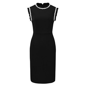 Women's Ruffled Sheath Dress Sleeveless Contrast Color Office Dresses