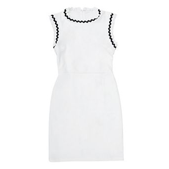 Women's Ruffled Sheath Dress Sleeveless Contrast Color Office Dresses