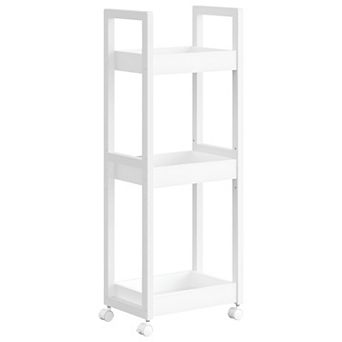 Slim Rolling Storage Cart for Bathroom or Kitchen with Adjustable Middle Shelf - White