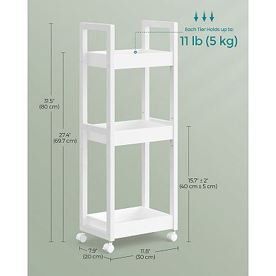 Slim Rolling Storage Cart for Bathroom or Kitchen with Adjustable Middle Shelf - White