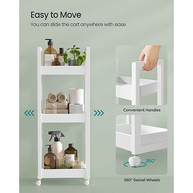 Slim Rolling Storage Cart for Bathroom or Kitchen with Adjustable Middle Shelf - White