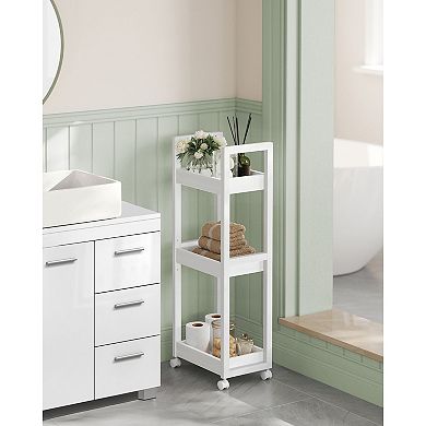 Slim Rolling Storage Cart for Bathroom or Kitchen with Adjustable Middle Shelf - White