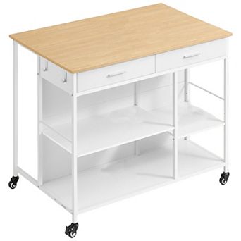 Kitchen Island Cart with Wheels, Large Work Surface and Ample Storage, Oak Beige and Matte White