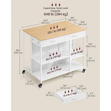 Kitchen Island Cart with Wheels, Large Work Surface and Ample Storage, Oak Beige and Matte White