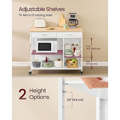 Kitchen Island Cart with Wheels, Large Work Surface and Ample Storage, Oak Beige and Matte White