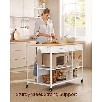 Kitchen Island Cart with Wheels, Large Work Surface and Ample Storage, Oak Beige and Matte White