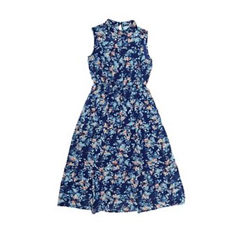 Women's Summer Dresses Floral Chiffon Sundress Sleeveless Mock Neck Tiered Wedding Party Midi Dress