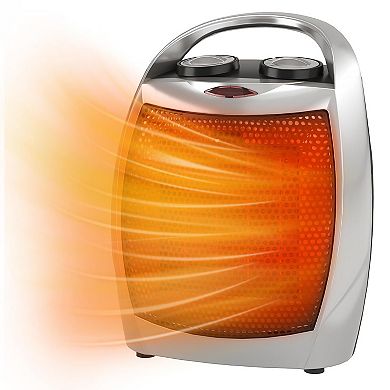 Portable Electric Space Heater 1500W 750W Desk Heater Fan Safe Quiet Silver/Black