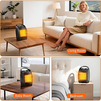 Portable Electric Space Heater 1500W 750W Desk Heater Fan Safe Quiet Silver/Black