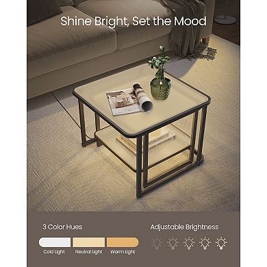 Glass Nesting Table Set for Living Room or Bedroom with Adjustable LED Lighting