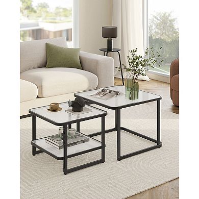 Glass Nesting Table Set for Living Room or Bedroom with Adjustable LED Lighting