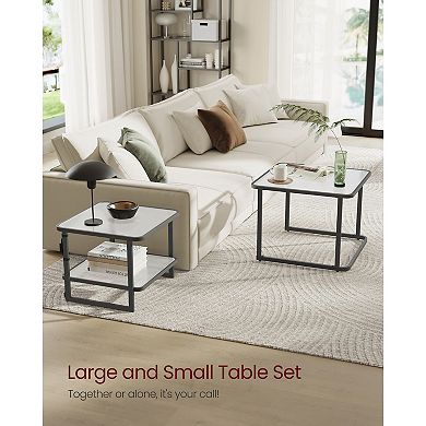 Glass Nesting Table Set for Living Room or Bedroom with Adjustable LED Lighting