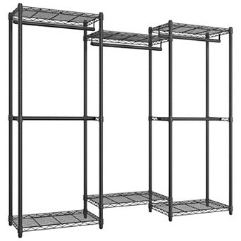 Extra-Wide Wardrobe Rack with Rails and Shelves for Bedroom or Closet Storage - Ink Black