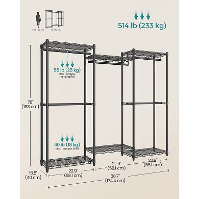 Extra-Wide Wardrobe Rack with Rails and Shelves for Bedroom or Closet Storage - Ink Black