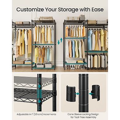 Extra-Wide Wardrobe Rack with Rails and Shelves for Bedroom or Closet Storage - Ink Black