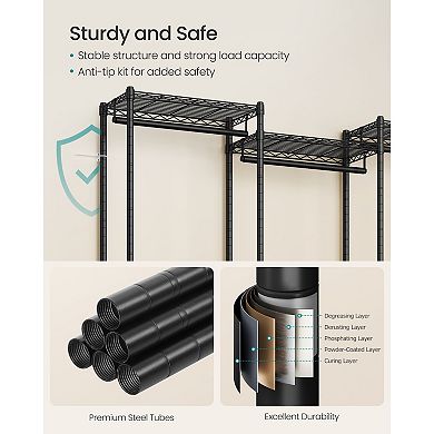 Extra-Wide Wardrobe Rack with Rails and Shelves for Bedroom or Closet Storage - Ink Black