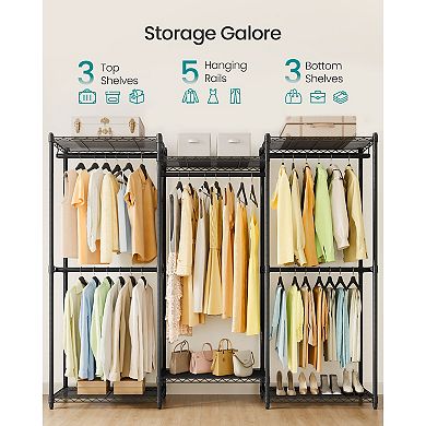 Extra-Wide Wardrobe Rack with Rails and Shelves for Bedroom or Closet Storage - Ink Black