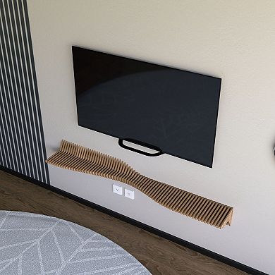 Parametric Floating Shelf TV Unit Modern Geometric Wooden Wall Decor, 3D Wavy Living Room Shelf