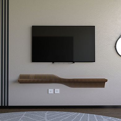 Parametric Floating Shelf TV Unit Modern Geometric Wooden Wall Decor, 3D Wavy Living Room Shelf