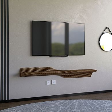Parametric Floating Shelf TV Unit Modern Geometric Wooden Wall Decor, 3D Wavy Living Room Shelf