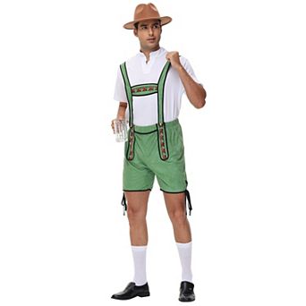 Men's 2 pc Oktoberfest Set: Short Sleeve Shirt + Embroidered Suspenders Shorts