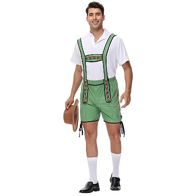 Men's 2-Piece Oktoberfest Set: Short Sleeve Shirt + Embroidered Suspenders Shorts
