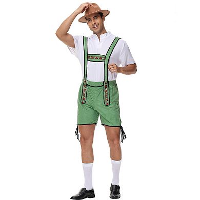 Men's 2-Piece Oktoberfest Set: Short Sleeve Shirt + Embroidered Suspenders Shorts