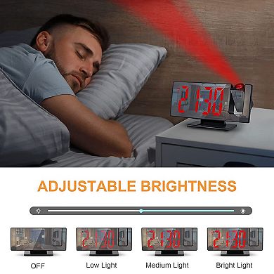 Dimmable LED Alarm Clock, 4-Level Brightness, Projectable, Snooze Function, 7.3"x1.9"x3.0"