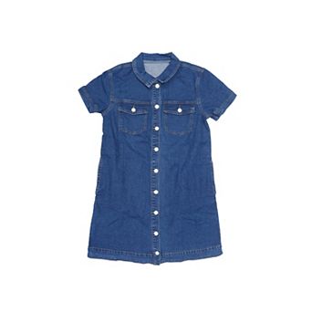 Denim Dress for Women's Short Sleeve Button Down A-Line Jean Dresses
