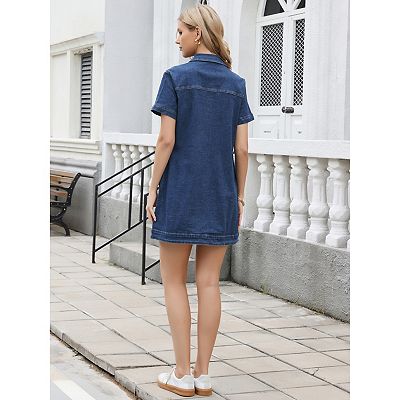 short denim dresses for women Blue Frilly Square Neck Bustier Puff Sleeve Short Denim Dress