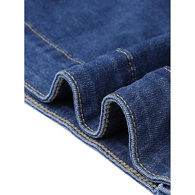 Denim Dress for Women's Short Sleeve Button Down A-Line Jean Dresses