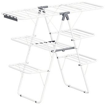 Folding Multi-Tier Drying Rack with Adjustable Wings for Laundry Room or Balcony - White and Grey