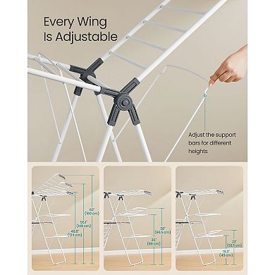 Folding Multi-Tier Drying Rack with Adjustable Wings for Laundry Room or Balcony - White and Grey
