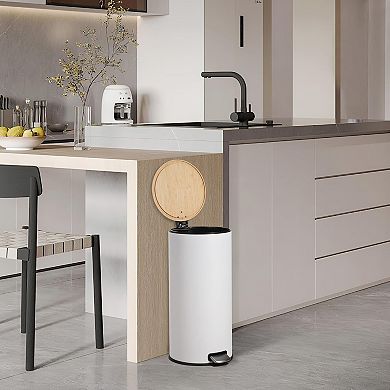 8 Gallon Stainless Steel Round Step Trash Can with Soft-Close Lid​