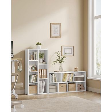 7-Compartment Bookshelf for Living Room or Home Office with Open Storage Shelves - White
