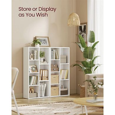 7-Compartment Bookshelf for Living Room or Home Office with Open Storage Shelves - White